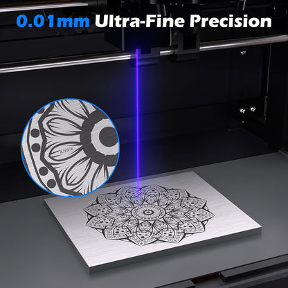 Genmitsu Kintix 5W galvo-lasergraveermachine, tot 90.000 mm/min hogesnelheidsmarkering, hybride X-asontwerp, automatische heffunctie, LightBurn-compatibel, veiligheidsklasse 1