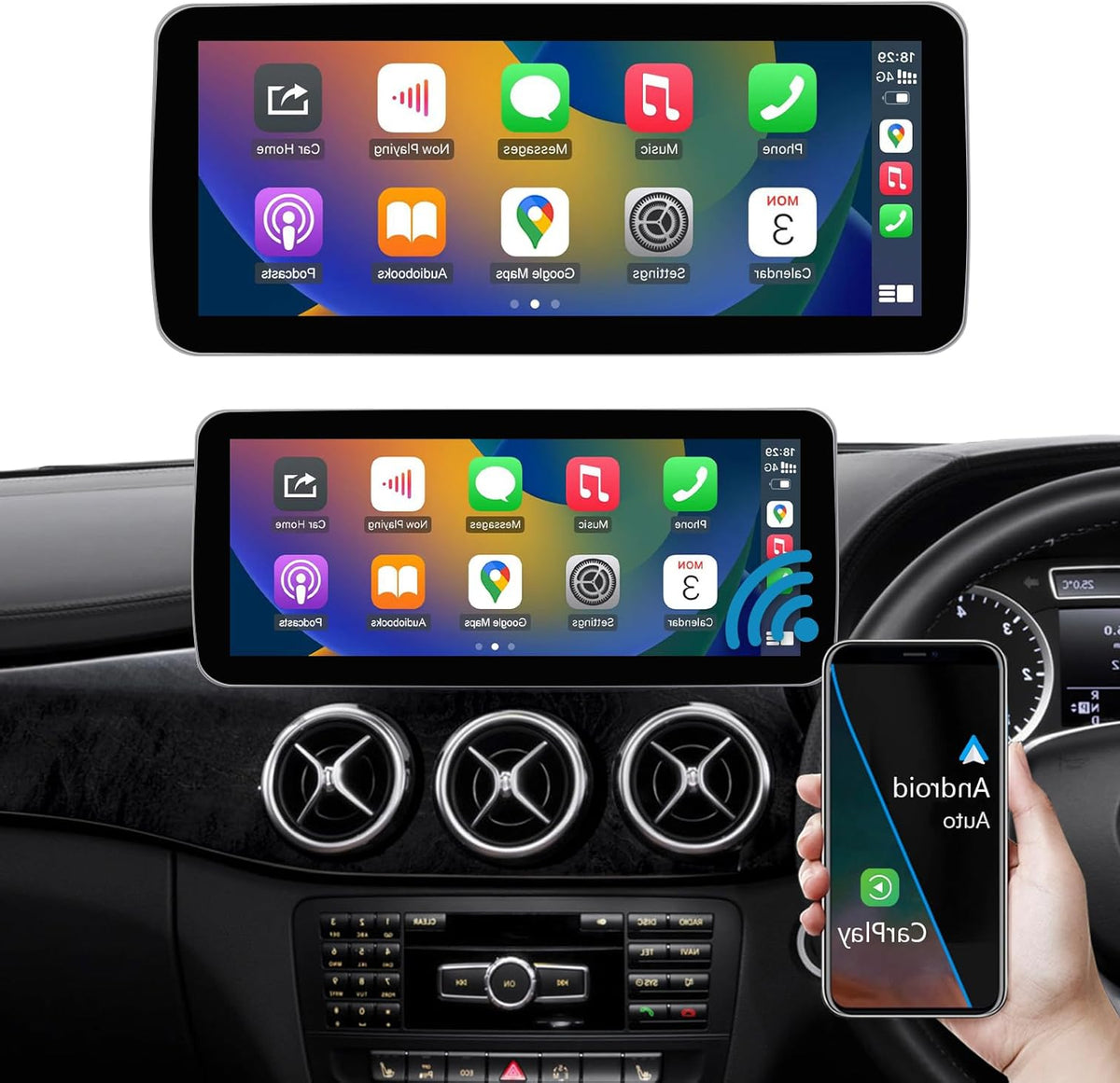 Ninetom 10.25 inch car radio touch screen for 2013-2015 Mercedes Benz A/B class GLA CLA W176 W246 C117 X117 X156 with NTG 4.5/4.7 system, supports Apple Carplay/Android Auto/Mirrorlink - QUORE