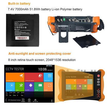 HD CCTV-tester X9MOVTADHS 8-inch 2K-retina-display met bescherming tegen zonlicht HD CCTV-tester met 8MP CVI TVI AHD 8MP EX-SDI HD-SDI 3G-SDI IP-camera Ondersteunt RJ45-kabel TDR-test