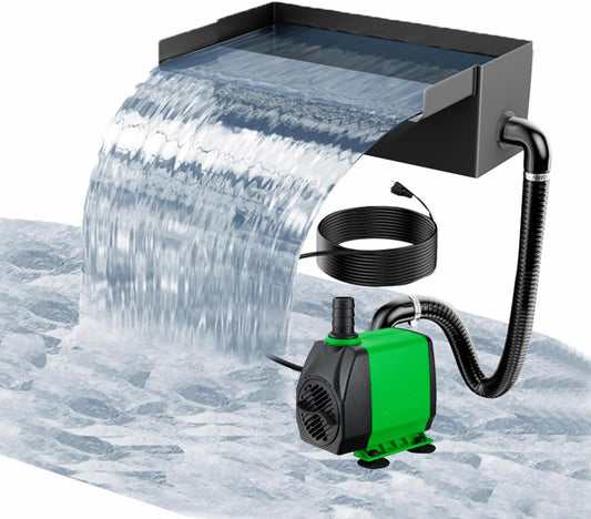 Watervalfontein voor zwembad, vijver, tuinvijverset van waterval, 3000 l/uur, watervalset van roestvrij staal, 30 cm, voor de decoratie van tuinen, terrassen en vijvers