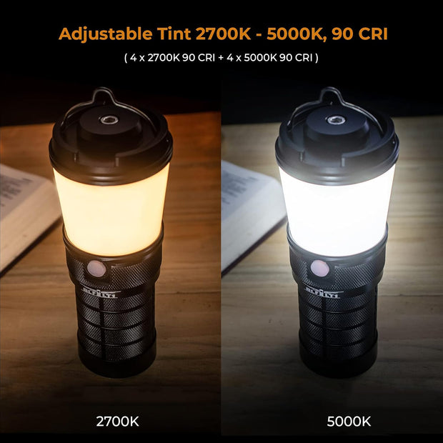 Campinglamp - Kampeerlamp - LED-lantaarn - Dimbare - Draagbare - met 4 Li-Ion Batterij - Oplaadbare Zaklamp - voor Buiten - Camping - Noodsituatie - 2700K-5000K - 800Lm - 3.7V - 44.4W/u - Zwart