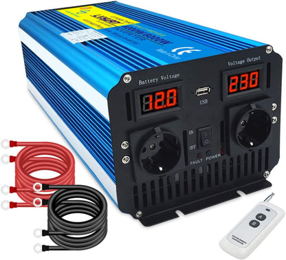 Spanningsomvormer 4000W 12V 230V zuivere sinus omvormer afstandsbediening 2 LED Power Inverter 2 stopcontacten en USB / 8000 W stootkracht