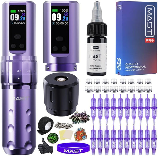 Mast Tattoo Fold2 Pro Wireless Tattoo Gun Rotary Pen Machine, Powerful Motor by Mcore, Smart Display, 7 Strokes Length for Pro Artists (TZWQP-076-1)