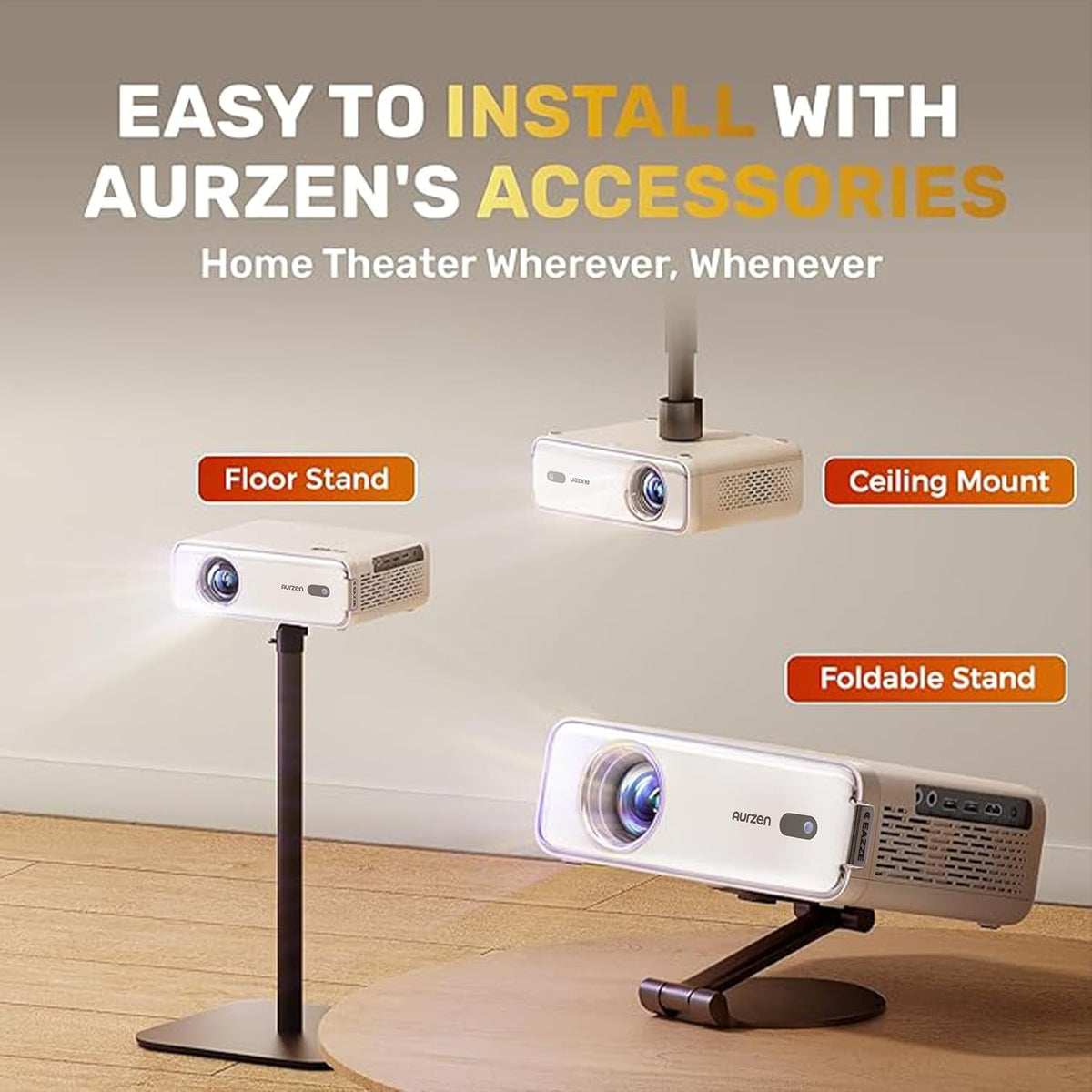 AURZEN Eazze Videoprojector, 4K, officieel, NetfIix, DoIby, Auto Focus/Keystone, HDR10, mini-beamer, wifi, bluetooth, draagbaar, Full HD 1080p, videoprojector