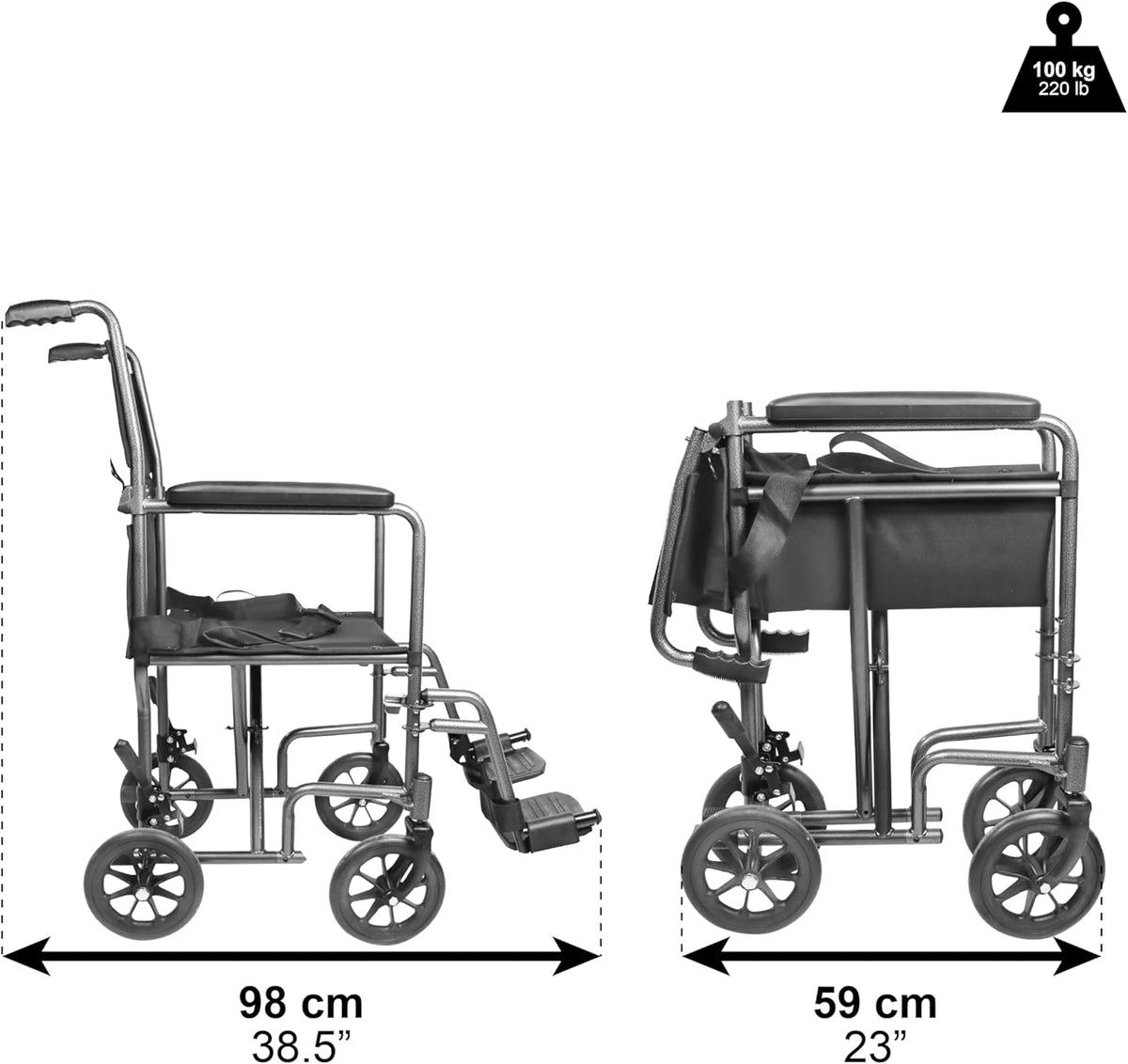 PEPE Mobility - Lichtgewicht opvouwbare rolstoel (smalle zitting 38 cm), rolstoel voor gehandicapten ouderen, staal, doorvoer