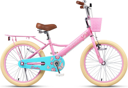 Glerc Meisjesfiets, 12 - 20 inch kinderfiets voor kinderen van 2, 3, 4, 5, 6, 7, 8, 9, 10, 11, 12, 13 jaar, kinderfiets met poppenzitje, mand, steunwielen en fietsstandaard