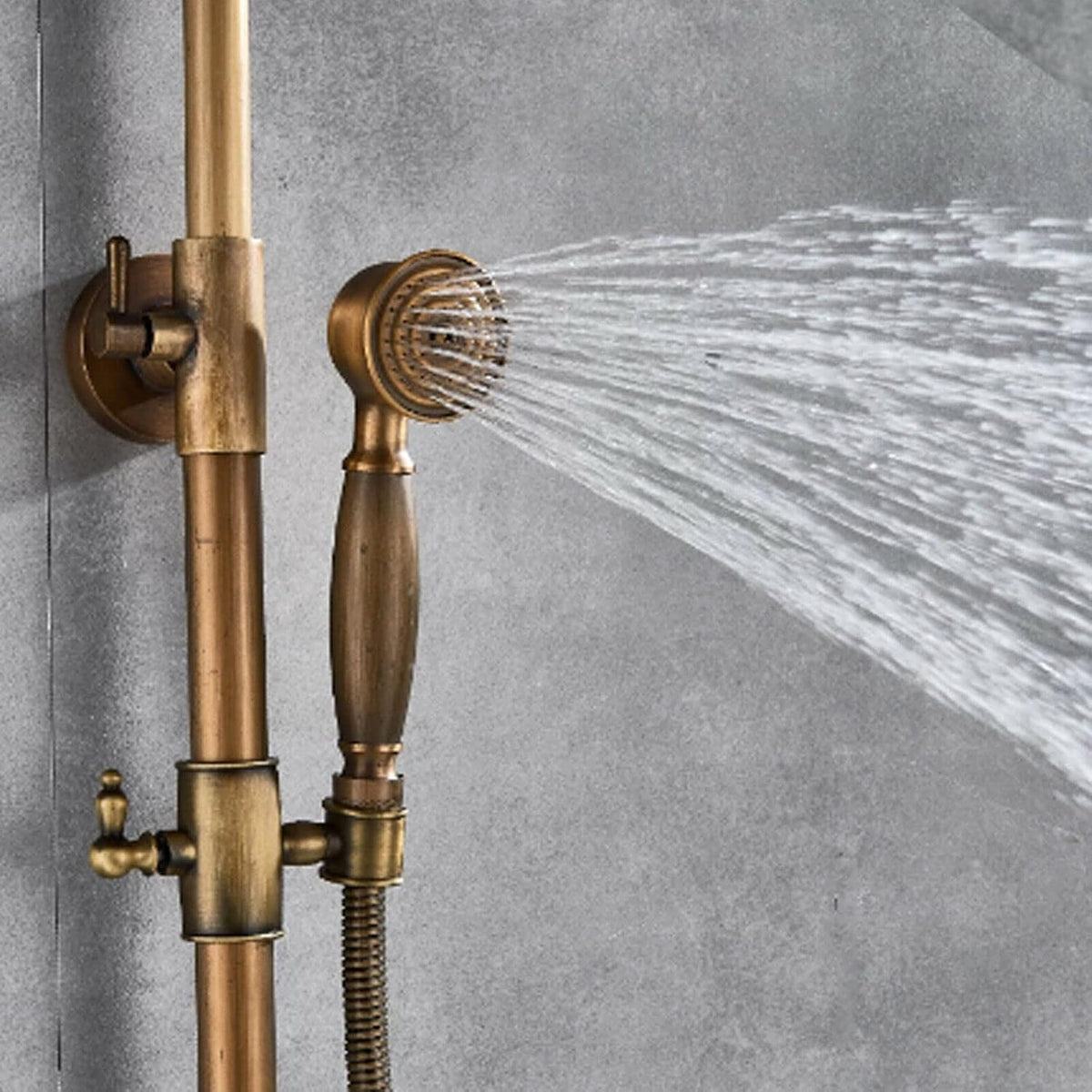 Retro Douchekraan – Douchekraanset – Regendouche – Handdouche – Douchekolom – Antiek Messing – Verstelbare Hoogte 75-120 CM – Keramische Ventielen