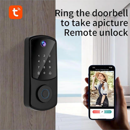 Smart Vingerafdruk WiFi Deurslot met Camera Capture en Unlock, Keyless Entry Deurslot met Deurbel Functie