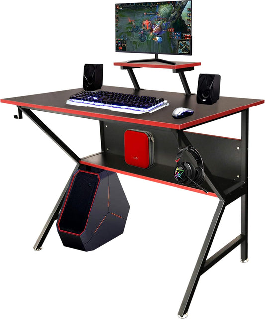 Lavievert Ergonomische Gaming Bureau K Vormige Home Office PC Computer Tafel Gamer Werkstation met Verstelbare Monitor Stand & Opslag Plank