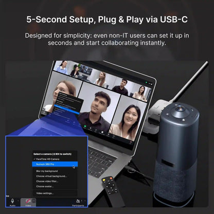 Nuroum 360 Pro videoconferentie-webcam met luidspreker en microfoon, 3 intelligente AI-videomodi, ruisonderdrukking en full duplex, all-in-1 webcam voor zoom/team/GoogleMeet