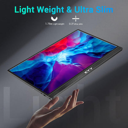 KYY Portable Monitor 15.6'' FHD 1080P USB C HDMI Gaming Monitor Ultra-Slim IPS Display w/ Smart Cover & Speakers, Plug & Play, External Monitor for Laptop PC Phone Mac Xbox PS4 - QUORE