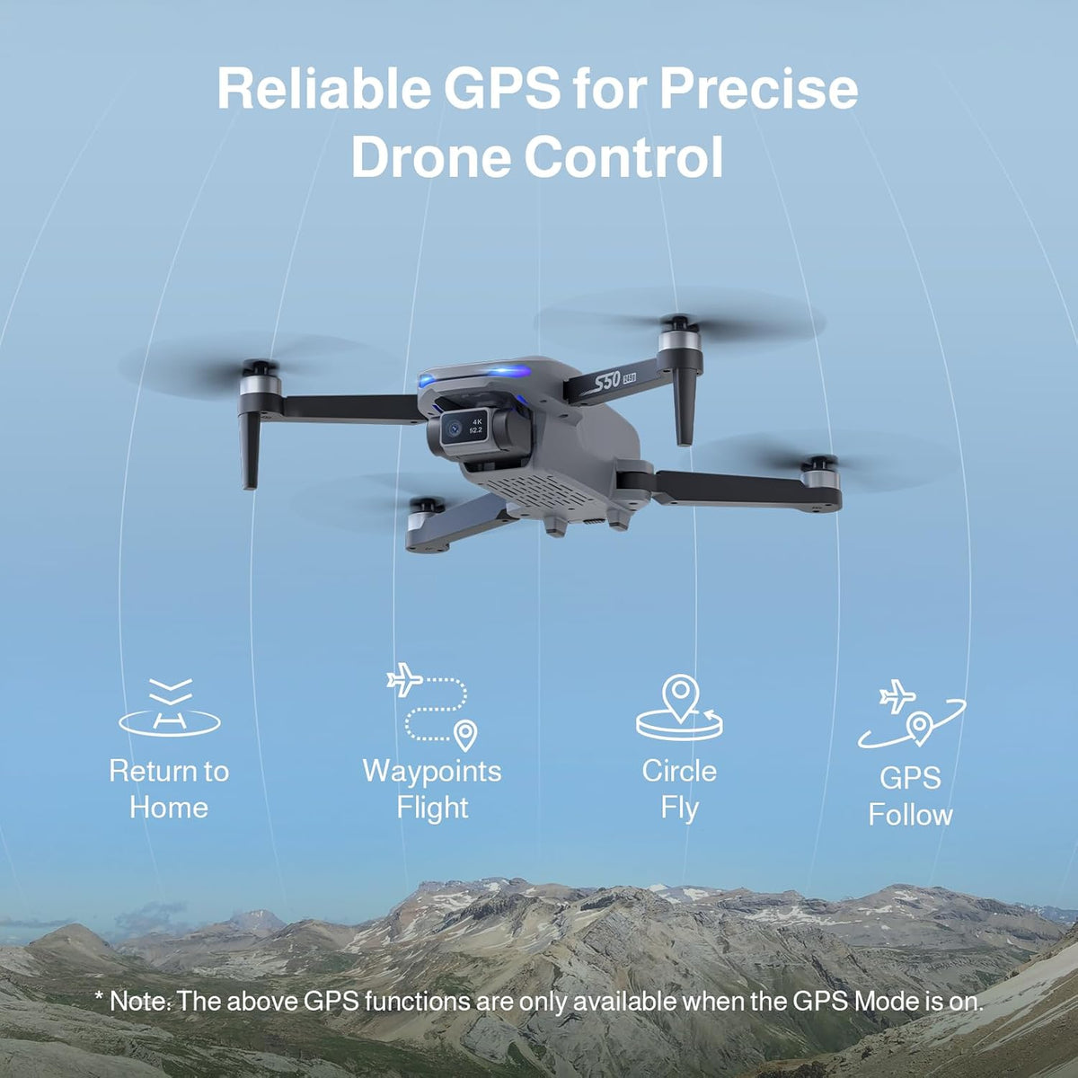 Ameta Drone met Camera 4K Professional met GPS, S50 Lite FPV Drone voor Kinderen en Volwassenen met Automatische Terugkeer/ 50 Minuten Vliegtijd/Follow Me/Intelligente Modus, Minder dan 249 g