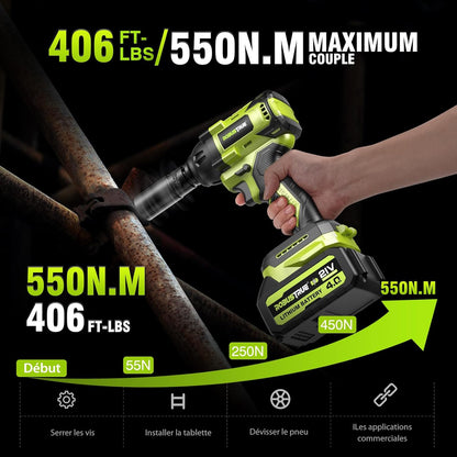 550 N.m Accu-slagschroevendraaier, 4000 mAh accu met snellader, 0-1990/2200/2800 tpm verstelbaar – 1/2 inch slagschroevendraaier, 21 V borstelloze elektrische slagboorschroevendraaier met 4