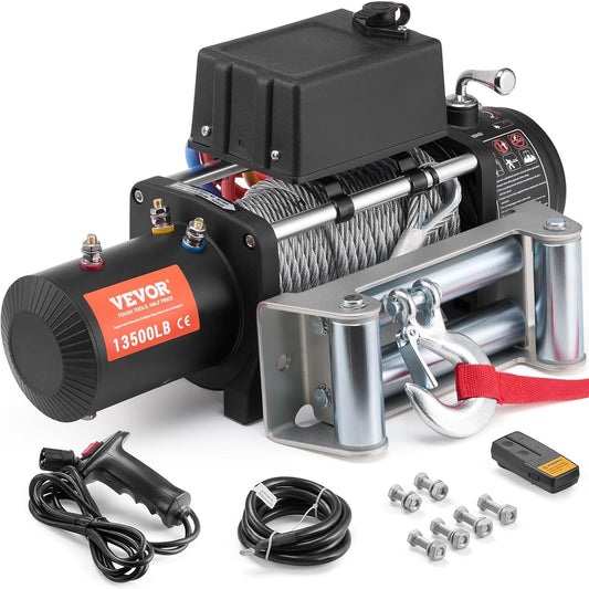 VEVOR Cable Winch 12 V 13500 lbs/ 6123 kg Off-Road Motor Winch 12 V DC Electric Winch with Steel Cable Wireless/Wired Remote Control IP55 for Towing Off-Road Vehicles Jeeps