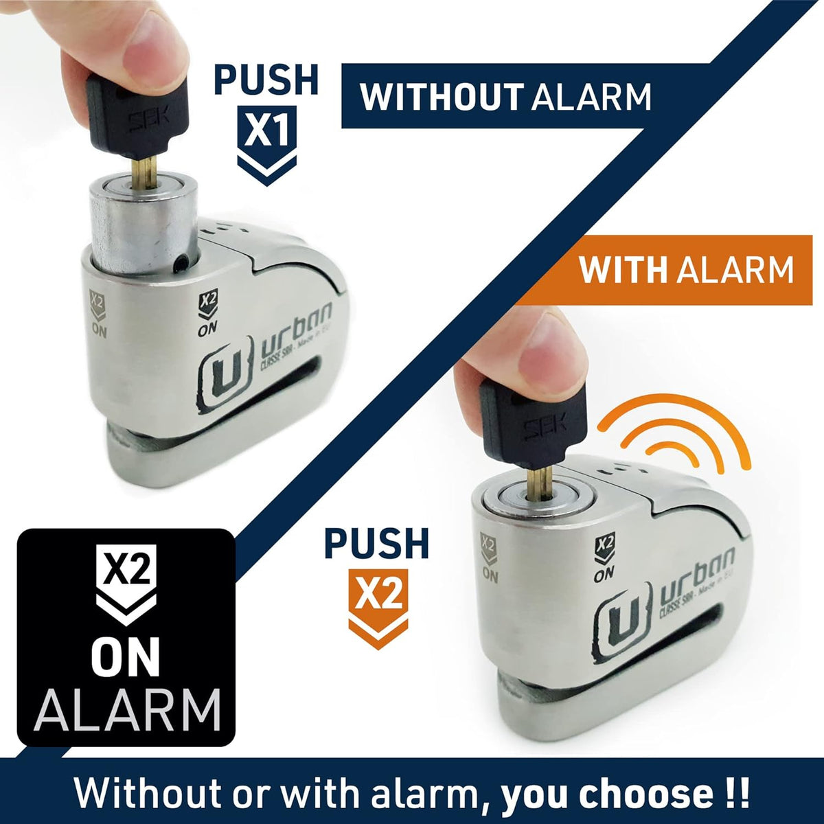 Urban UR14S Anti-diefstal Hangslot Motorfiets Remschijfslot, 120 dB alarm, 14 mm