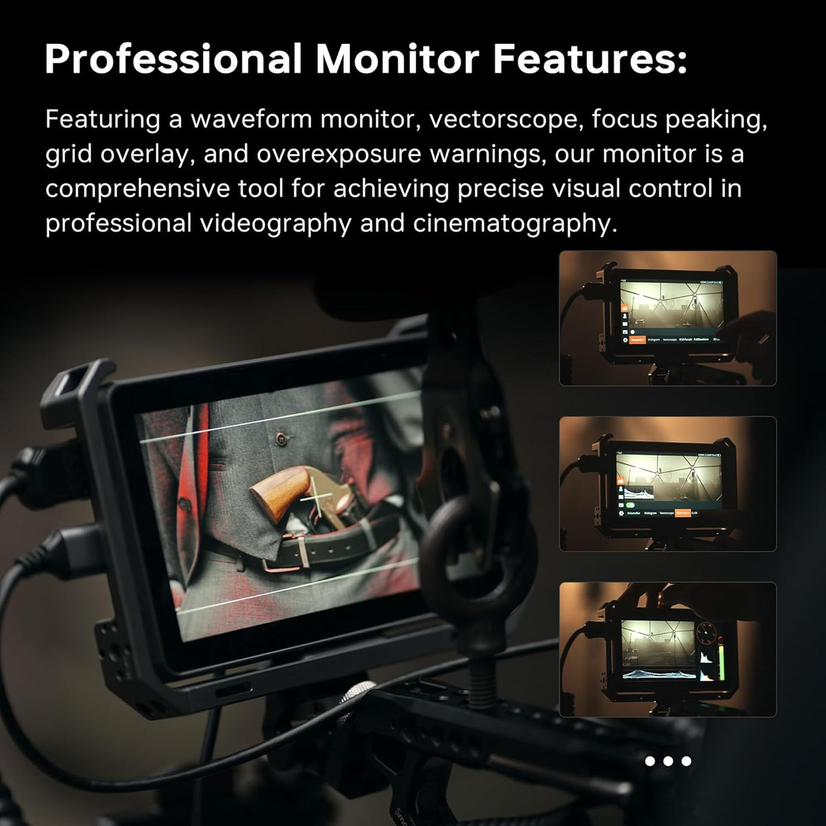 Cameramonitor – Videomonitor – Field Monitor – HDMI Monitor – Camerascherm – 6 Inch Full HD Touchscreen met Rig Cage – 2000 cd/m² Helderheid en 4K HDMI In/Uit
