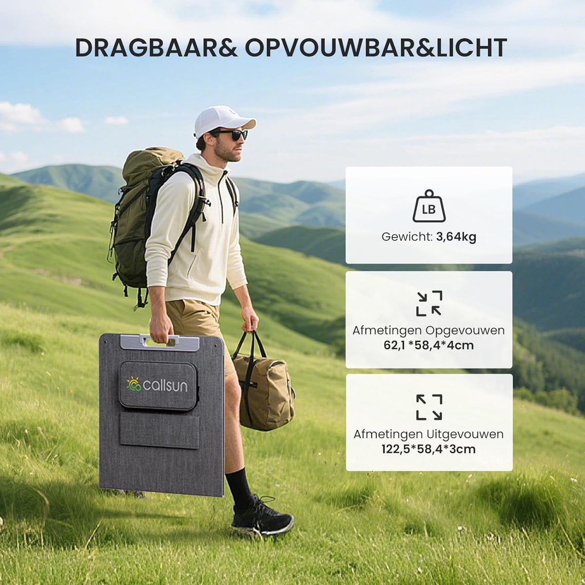 110W Opvouwbaar Zonnepaneel,25% Efficiëntie Met N-Type Cellen Monokristallijne Zonnepanelen, 3.64kg Lichtgewicht, Zonnepaneel voor Draagbaar Powerstation, Caravan, Vissen,Camping