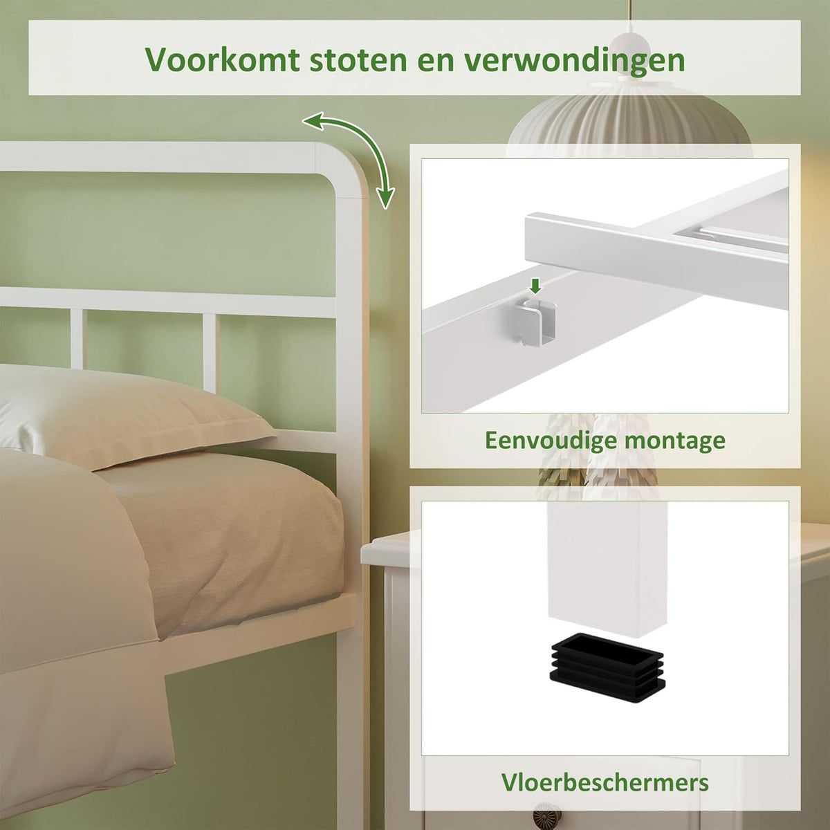 Lutown-Teen Metalen Bedframe 135x190 cm met Gebogen Hoofdbord, Hoogte 36cm, Dubbelbed Frame 135 x 190 met Lattenbodem Van Metaal, Opbergruimte onder het bed, Eenvoudige Montage, Wit