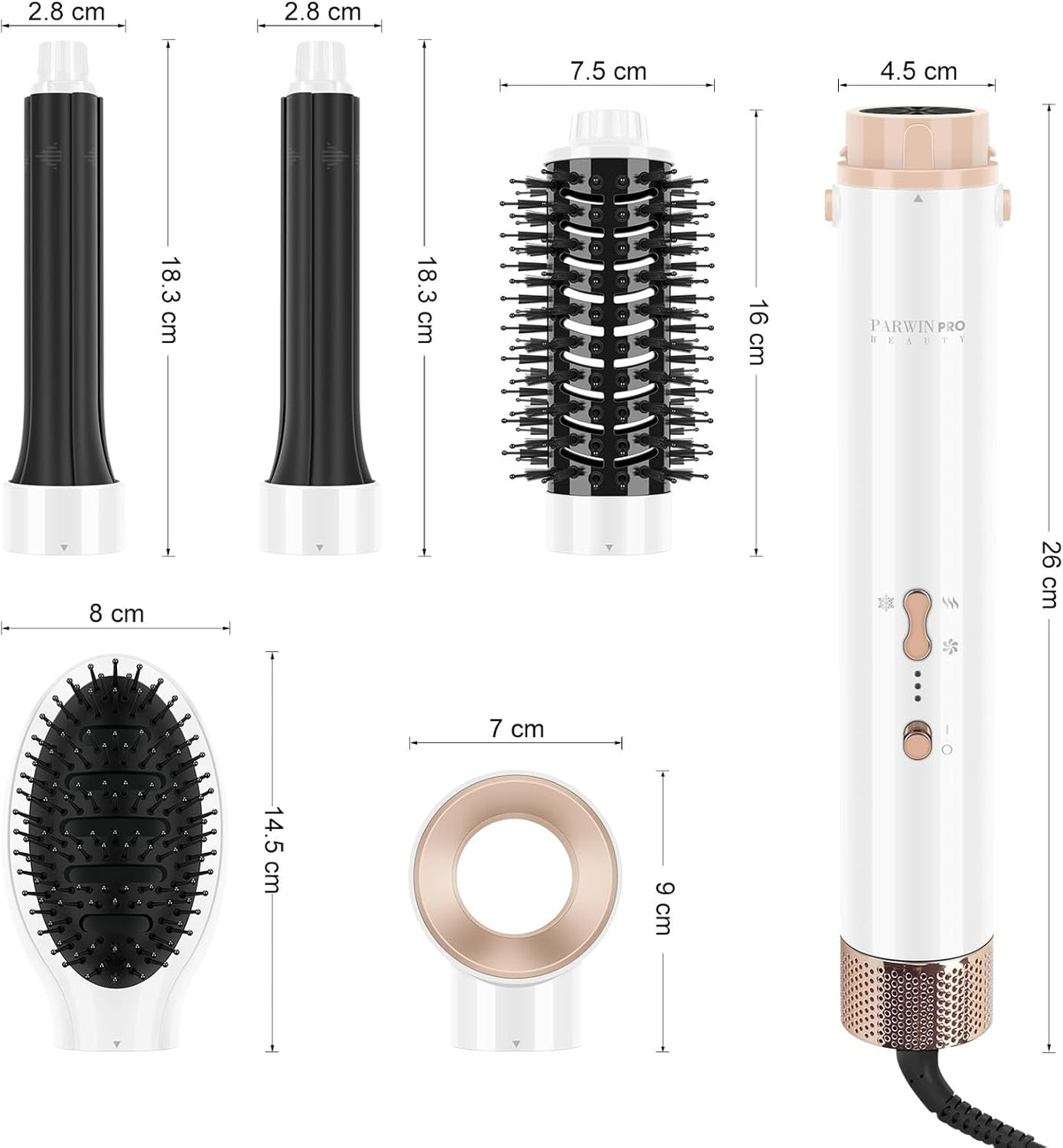 PARWIN PRO BEAUTY 5-in-1 airstyler, haarstyler, haardroger, warme luchtborstelset
