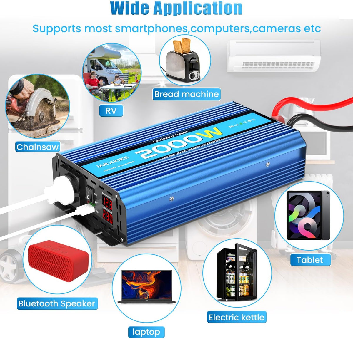 Omvormer 12 V 220 V Pure Sinus 2000 W/4000 W spanningstransformator met USB en EU wisselstroom