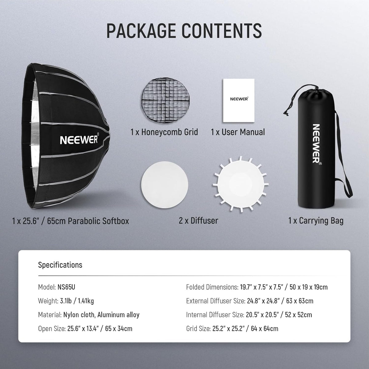 Softbox – Parabolische Softbox – Lichtvormer – Beautyschaal – Opvouwbare Softbox – 65 X 34 Cm – Bowens Bevestiging