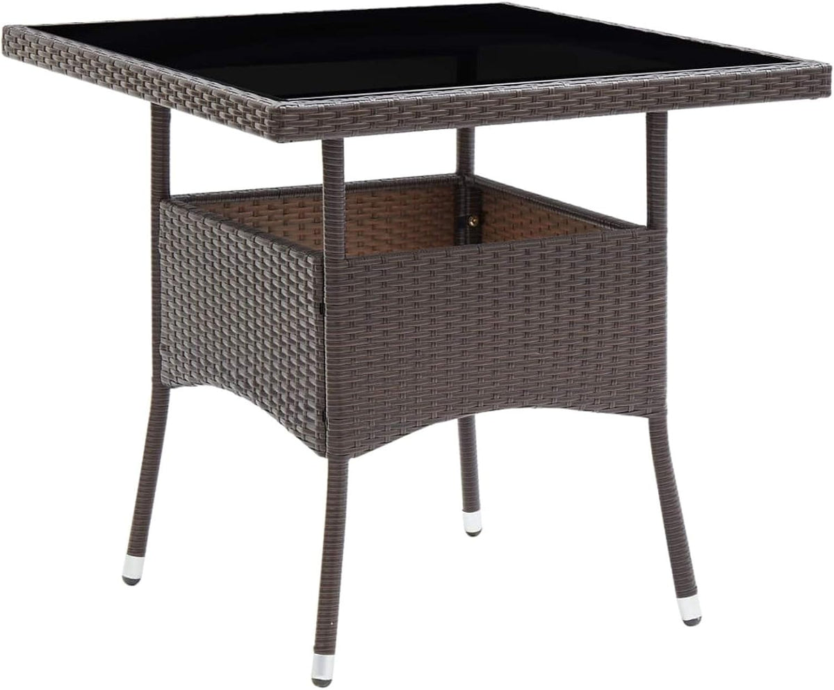 Gecheer 3-Piece Poly Rattan and Glass Bistro Set, Rattan Garden Table and Chairs, Dining Room Chairs, Square Glass, 80 cm and 2 Outdoor Rattan Chairs - QUORE
