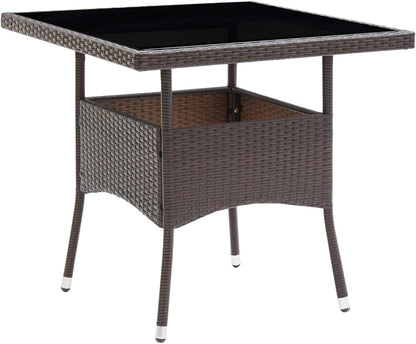 Gecheer 3-Piece Poly Rattan and Glass Bistro Set, Rattan Garden Table and Chairs, Dining Room Chairs, Square Glass, 80 cm and 2 Outdoor Rattan Chairs - QUORE