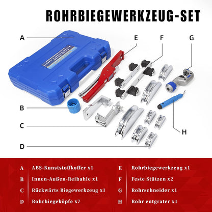 Buisbuiger, buisbuigmachine van koperen buizen en remleidingen, handmatig met buissnijder, ontbramer voor airconditioning, buigtang, remleiding, buiggereedschap, 1/4 inch - 7/8 inch tot 90