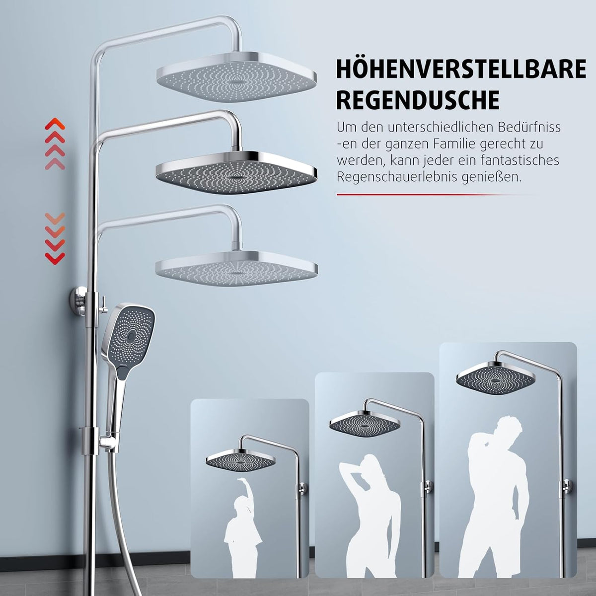 Douche Systeem – Douche Set – Regendouche – Handdouche – Thermostaatkraan – Eenvoudige Eén-Knop Bediening – Grote 26x26 cm Regendouche