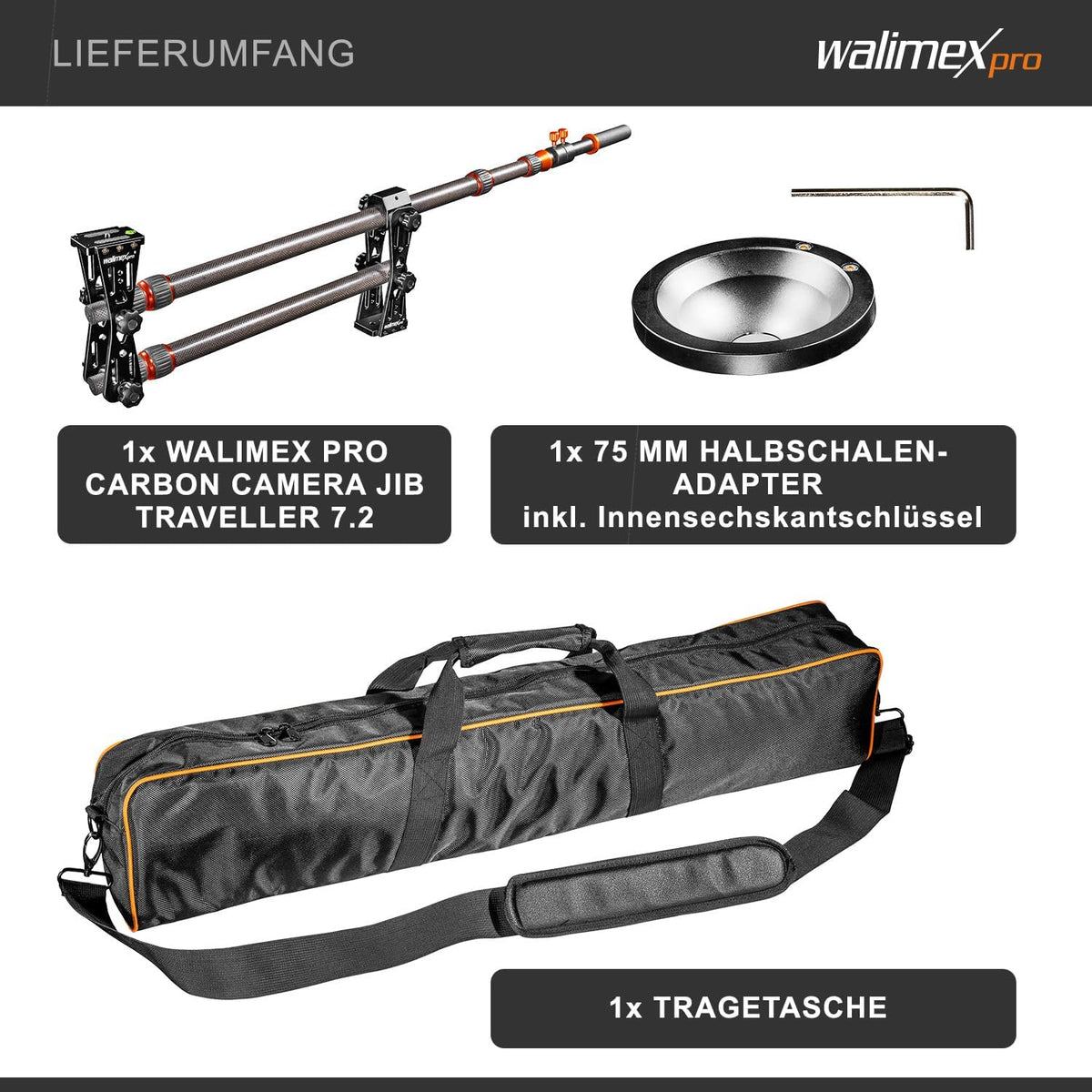 Walimex Pro Carbon camera Jib Traveller 7.2 zwart