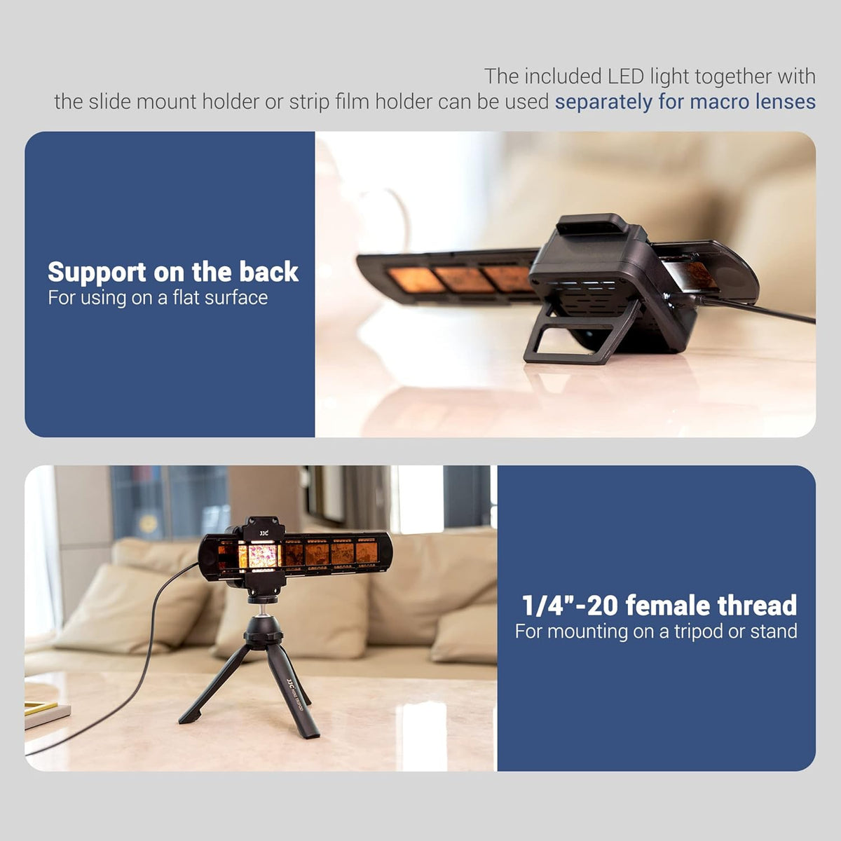 JJC ES-2 filmdigitaliseringsadapter met 6500K USB LED-verlichtingsset, scanner voor het kopiëren van negatieve films converteert 35 mm-negatieven naar digitale JPEG
