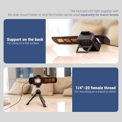 JJC ES-2 filmdigitaliseringsadapter met 6500K USB LED-verlichtingsset, scanner voor het kopiëren van negatieve films converteert 35 mm-negatieven naar digitale JPEG