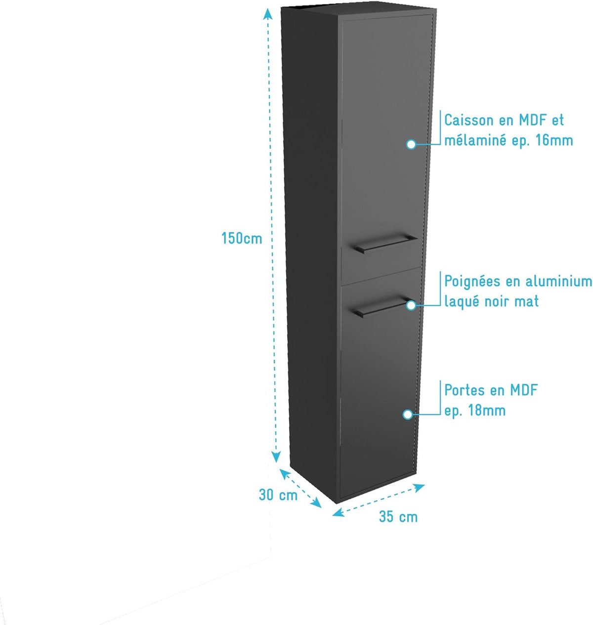 Aurlane PACM059 Structura P059 badkamerzuil, zwart/wit