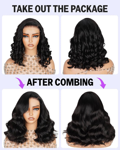 MEGALOOK 5×6 Pre Cut Lace Frontal Wig Ready to Go Glueless Wigs Human Hair for Black Women 12A Salon-Quality Loose Body Wave Human Hair Closure Wig 220% Density Pre Plucked Bleached Tiny Knots 18 Inch