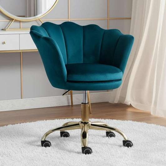 Bureaustoel – Werkstoel – Kantoorstoel – Designstoel – Draaistoel – Turquoise Fluwelen Bekleding – Verstelbare Hoogte en 360° Draaibaar - QUORE