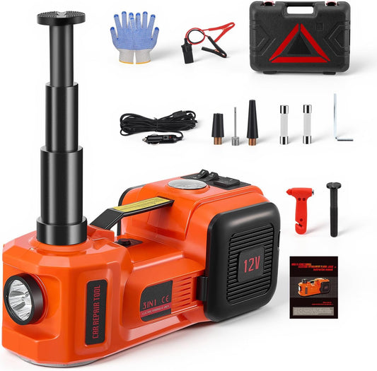Elektrische hydraulische autokrik 5T, 12V 180W auto-hefset met opblaasbare pomp en LED-licht, 150-540 mm autokrik voor auto, SUV, sedan, MPV, vrachtwagen, bandwissel, garagereparatie