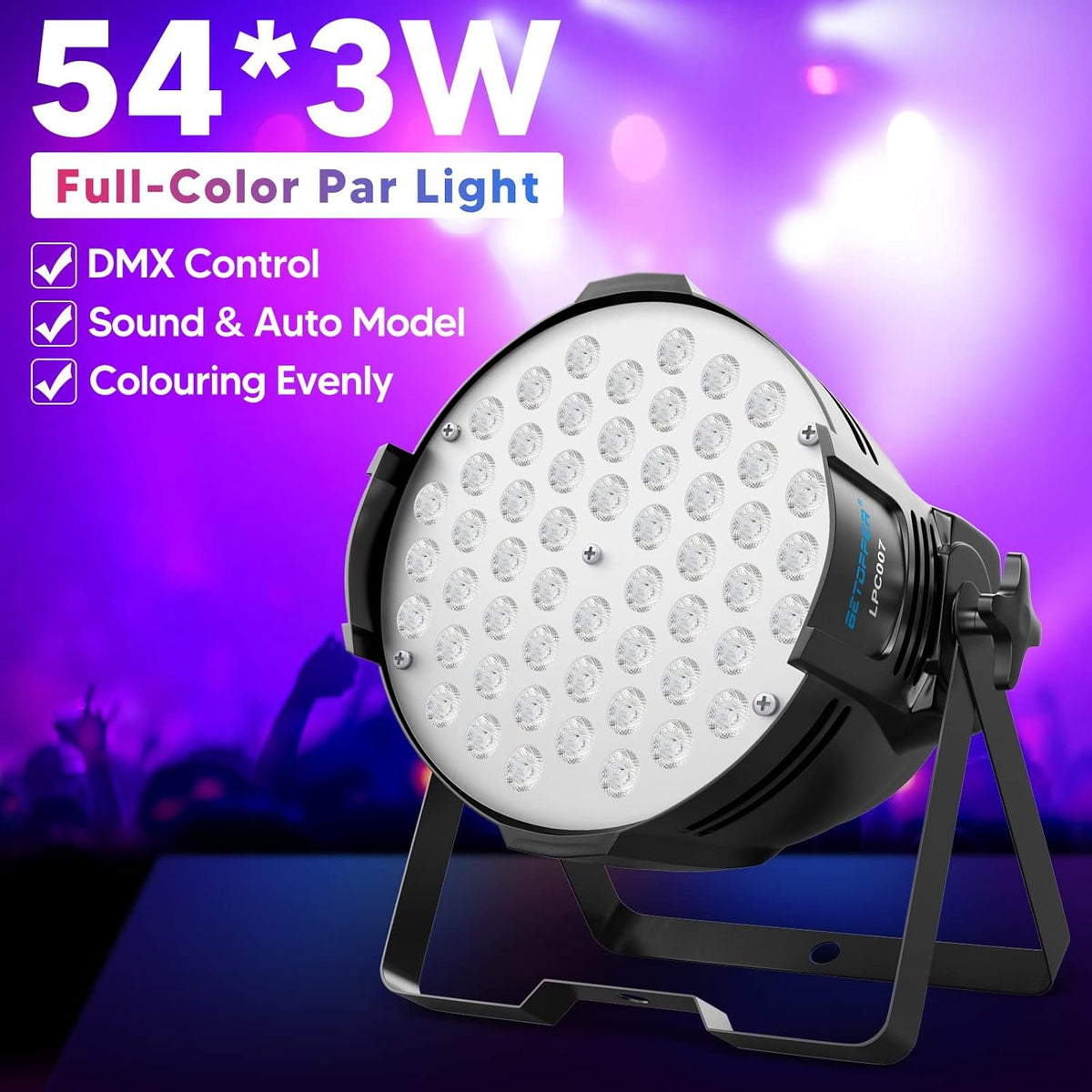 BETOPPER Strobe Podium Light 54x3W RGB LED Par Disco Licht voor Feesten, Geluid Geactiveerd / DMX, DJ Downlight voor Kerk, Feest, Bruiloft, Concert, Club Verlichting