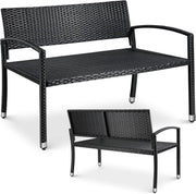 Tuinbank - Buitenbank - Terrasbank - Balkonbank - 2-zitsbank - met Staal Frame - Armsteunen - Tuinmeubelen - voor Tuin - Terras - Balkon - Polyrotan - 122 x 60 x 85 cm - Zwart