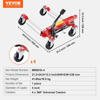 VEVOR 680 kg krik voor auto's, 360 graden draaibare wielen, hydraulische krik voor zware voertuigen, reparatie, verhuizing