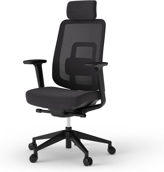 Ergotopia PureBack Ergonomische bureaustoel met hoofdsteun, 4D-armleuningen en synchroonmechanisme, voor thuiskantoor, kantoor en gaming, comfortabele draaistoel voor gezond zitten