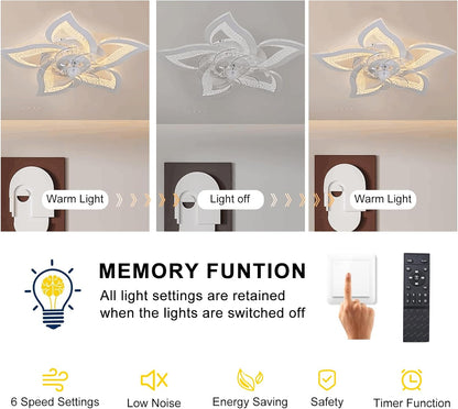 Oninio Plafondventilator met Licht Dimbare LED Plafondlamp met Afstandsbediening, 6-Snelheden Timer, Moderne Bloemvorm Ventilatorlamp voor Woonkamer/Slaapkamer, Ø62.5 cm
