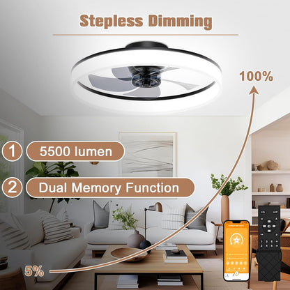 VOLISUN Plafondventilator met verlichting en afstandsbediening, 6 windstanden en dimbaar, moderne plafondlamp met ventilator, stille led-plafondventilator voor slaapkamer en woonkamer (wit, 50 cm)