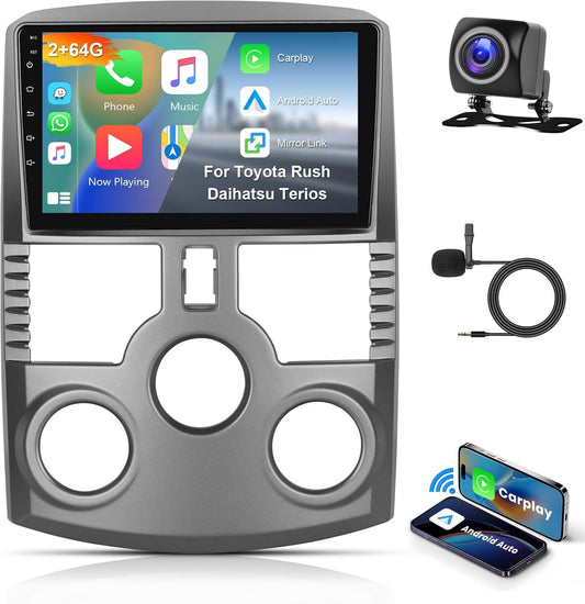 Hodozzy 2G+64G Android Autoradio voor Toyota Rush Daihatsu Terios 2006-2016 Draadloze Carplay Android Auto, 9 Inch Touchscreen Display met GPS Navi WiFi Bluetooth Hifi FM RDS Radio met Canbus