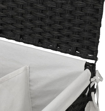 Gecheer Laundry Basket with Wheels, Black, 60 x 35 x 60.5 cm, Rattan, Laundry Basket, Laundry Basket, Laundry Basket for Baby Clothing, Bed Linen Shoes, 372042 - QUORE