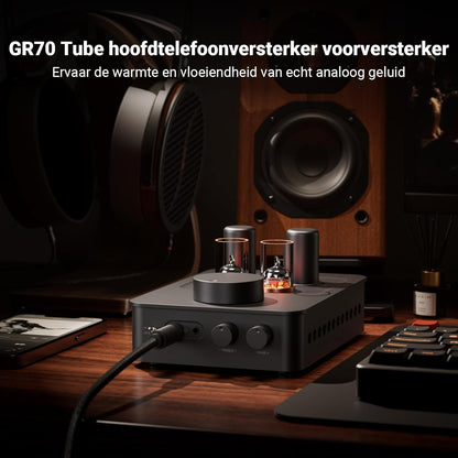 Fosi Audio GR70 Buizen Hoofdtelefoonversterker, Authentieke Buizenversterking met Vacuum, Mini HiFi Voorversterker voor Home Audio, 3.5mm & 6.35mm Jacks, Ondersteuning 16-300 ohm Impedantie