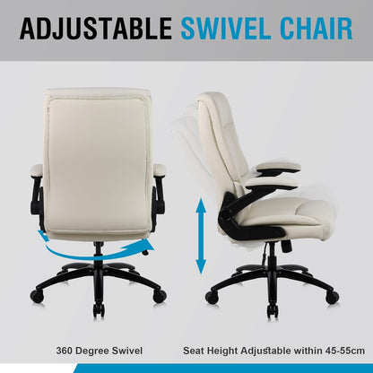 Youhauchair Executive Bureaustoel, bureaustoel met opklapbare armleuningen, 200 kg computerstoelen voor zware mensen, PU-lederen bureaustoelen voor thuis, hoge rugleuning ergonomische bureaustoel