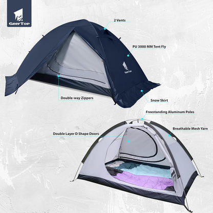GEERTOP 4 Seizoen 2 Persoon Waterdichte Koepel Backpacken Tent voor Camping Wandelen Reizen Klimmen - Gemakkelijk Opzetten