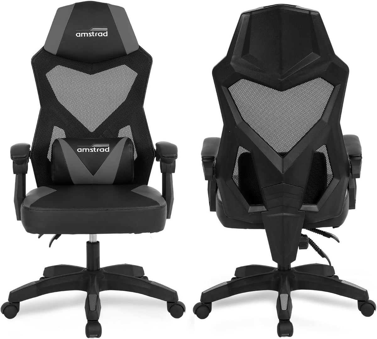 Ergonomische gamingstoel, bureaustoel, wit en zwart, ademend net, verstelbare rugleuning 135 graden
