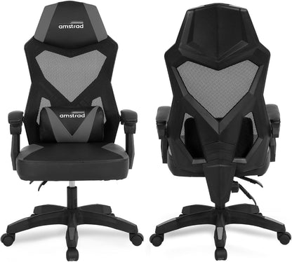 Ergonomische gamingstoel, bureaustoel, wit en zwart, ademend net, verstelbare rugleuning 135 graden