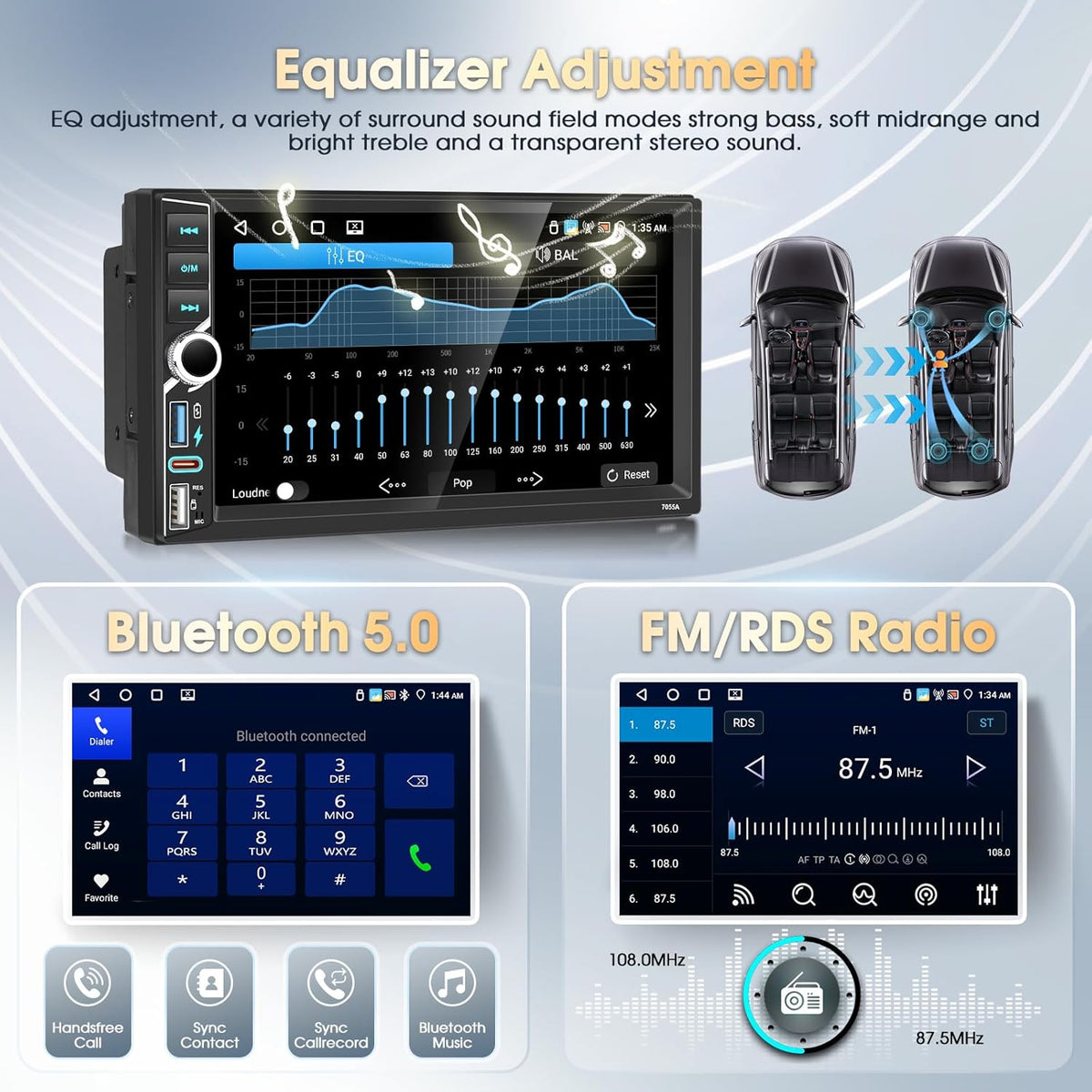 2 Din Autoradio, 4 + 64G, A-pple Carplay Android autoradio, 7 inch IPS-touchscreen, stereo autoradio met Bluetooth 5.0/GPS/WiFi/FM/RDS, mediaspeler voor auto Android 15